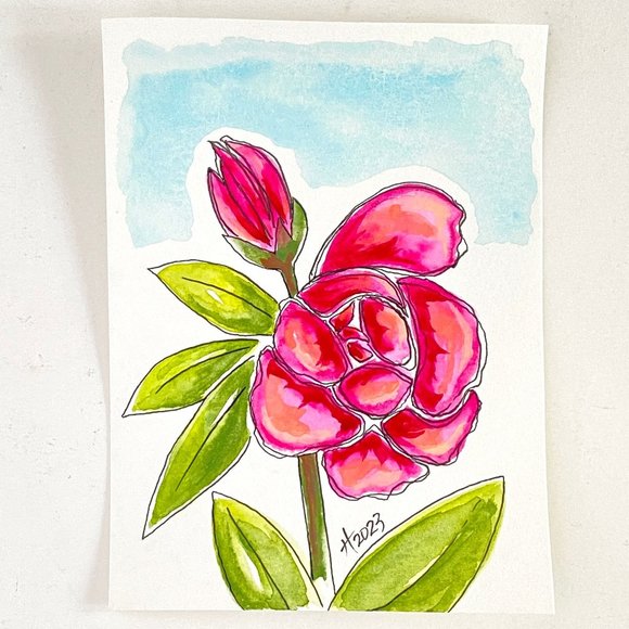 Blooming Beauty Original Wall Art Watercolor Painting Matted Frame Ready 8x10in - Picture 2 of 4